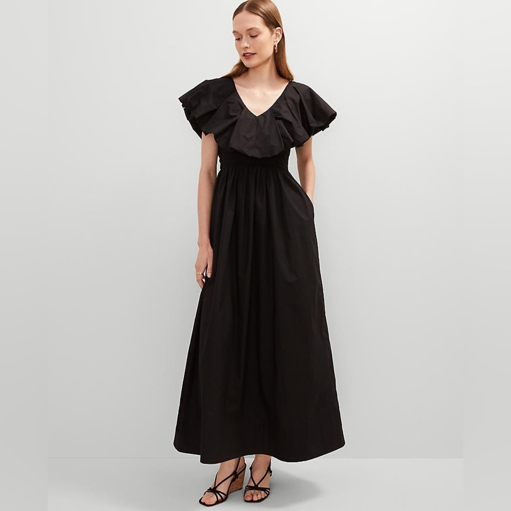 NWT Ann Taylor Ruffle Collar Maxi Flare Dress